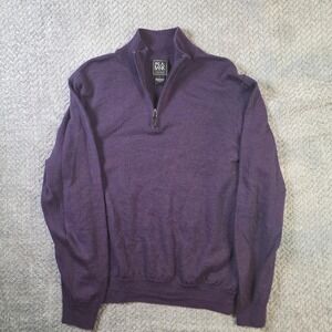 Jos A Bank Traveler Merino Wool Quarter Zip Sweater Mens Large Purple 100% Wool